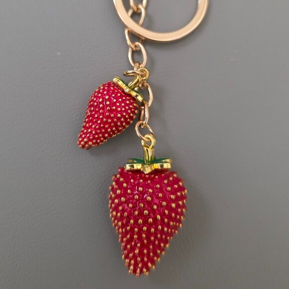 Accessories - Share Strawberry Charm Keychain –with golden seed accents